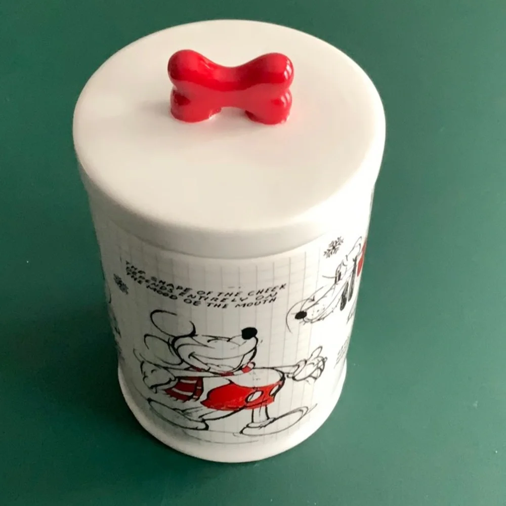 Disney Sketchbook Holiday Mickey Pluto & Minnie Cookie Jar / Dog Treat Christmas